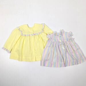 Vintage Dress Jacket Set Baby Girls Size 12m Yellow Pastel Rainbow Spring